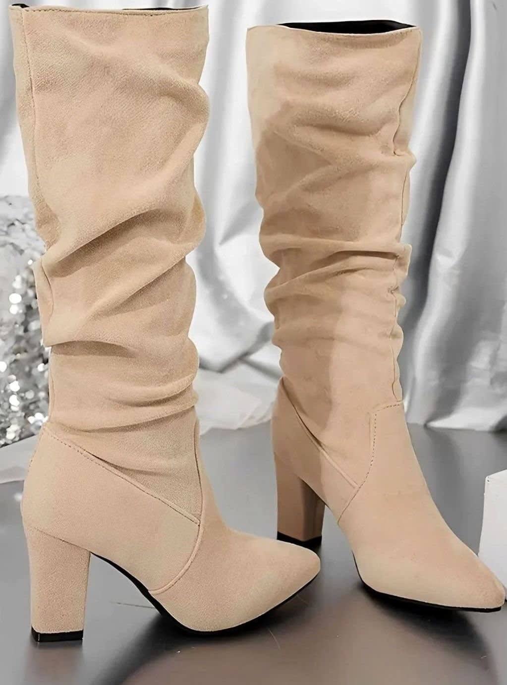Vanessa Faux Suede Ruched Block Heel Knee High Boots_5
