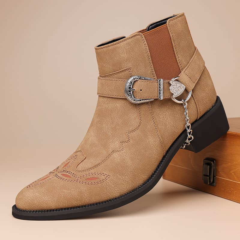 Felix Suede Buckle Pointed Toe Western Boots_1