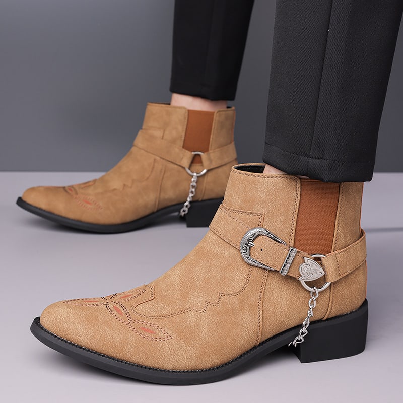 Felix Suede Buckle Pointed Toe Western Boots_2