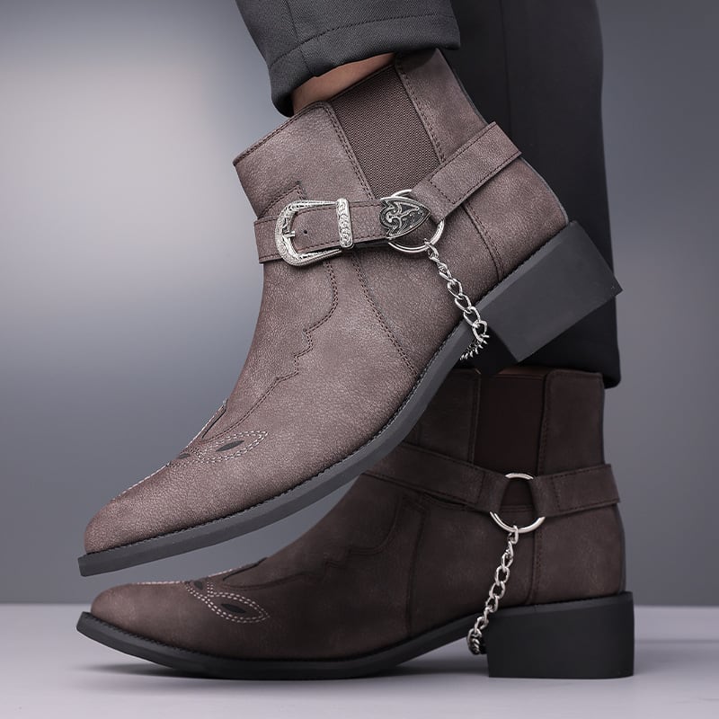 Felix Suede Buckle Pointed Toe Western Boots_9