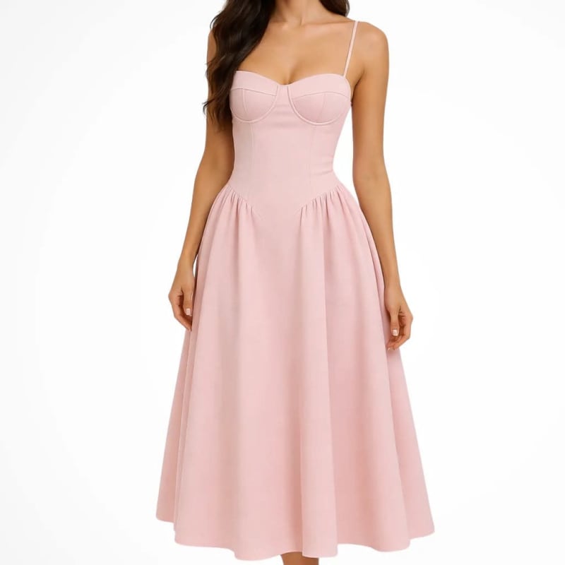 Seraphina Pink Bustier Wedding Guest Midi Dress_1