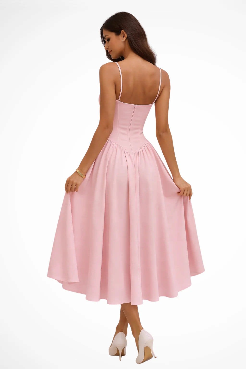 Seraphina Pink Bustier Wedding Guest Midi Dress_2