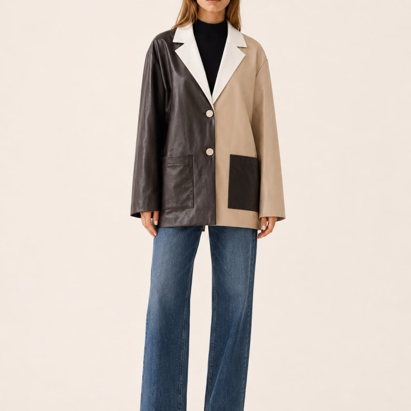 Fern Oversized Colour Block Faux Leather Blazer_1