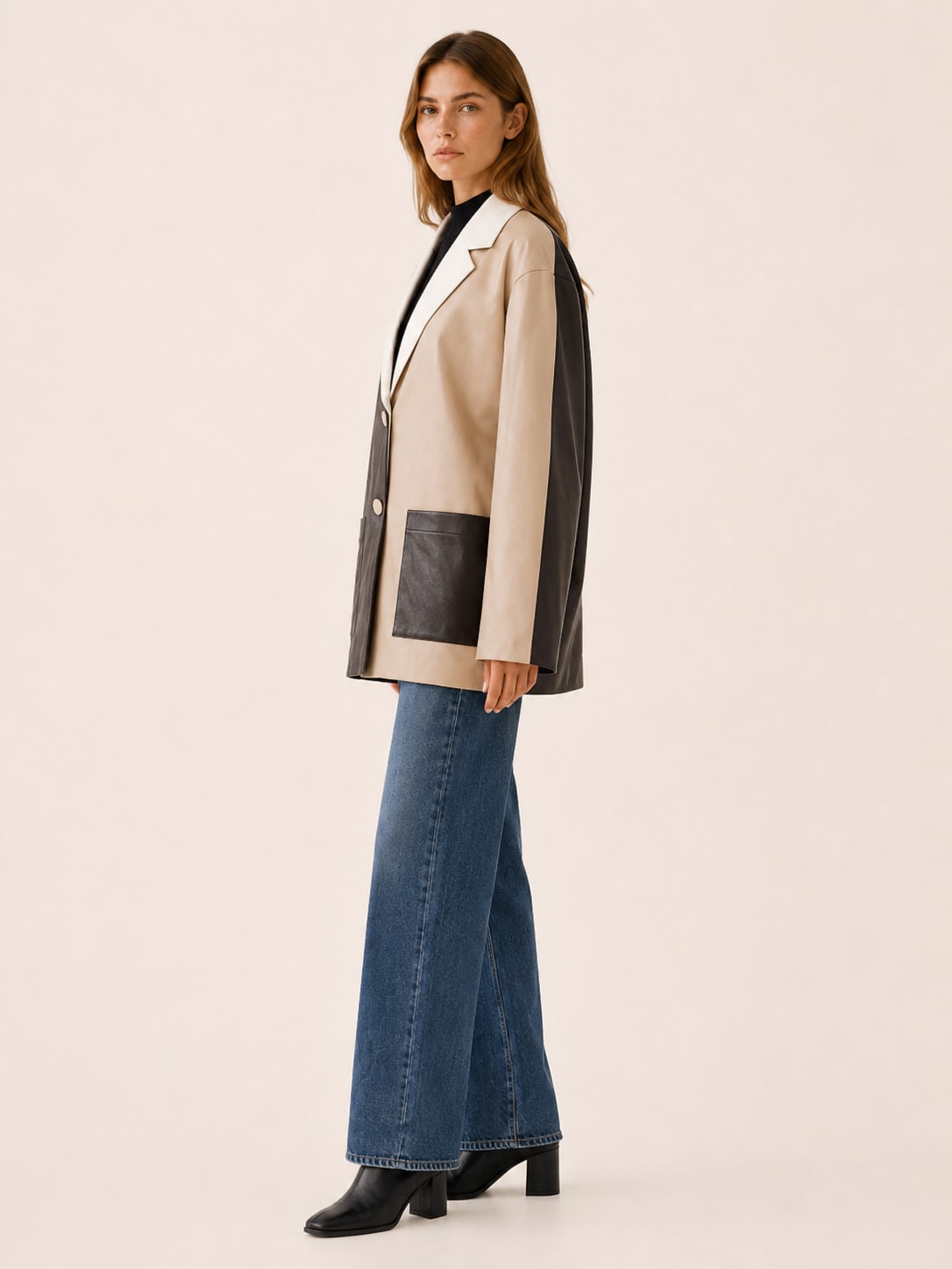 Fern Oversized Colour Block Faux Leather Blazer_2