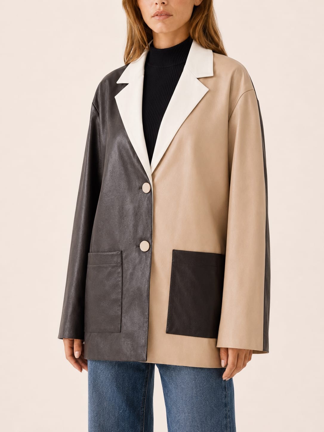 Fern Oversized Colour Block Faux Leather Blazer_3