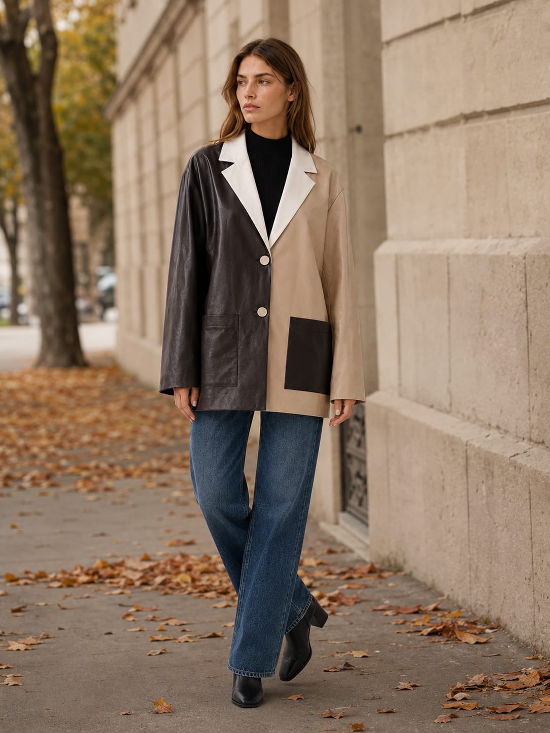 Fern Oversized Colour Block Faux Leather Blazer_4