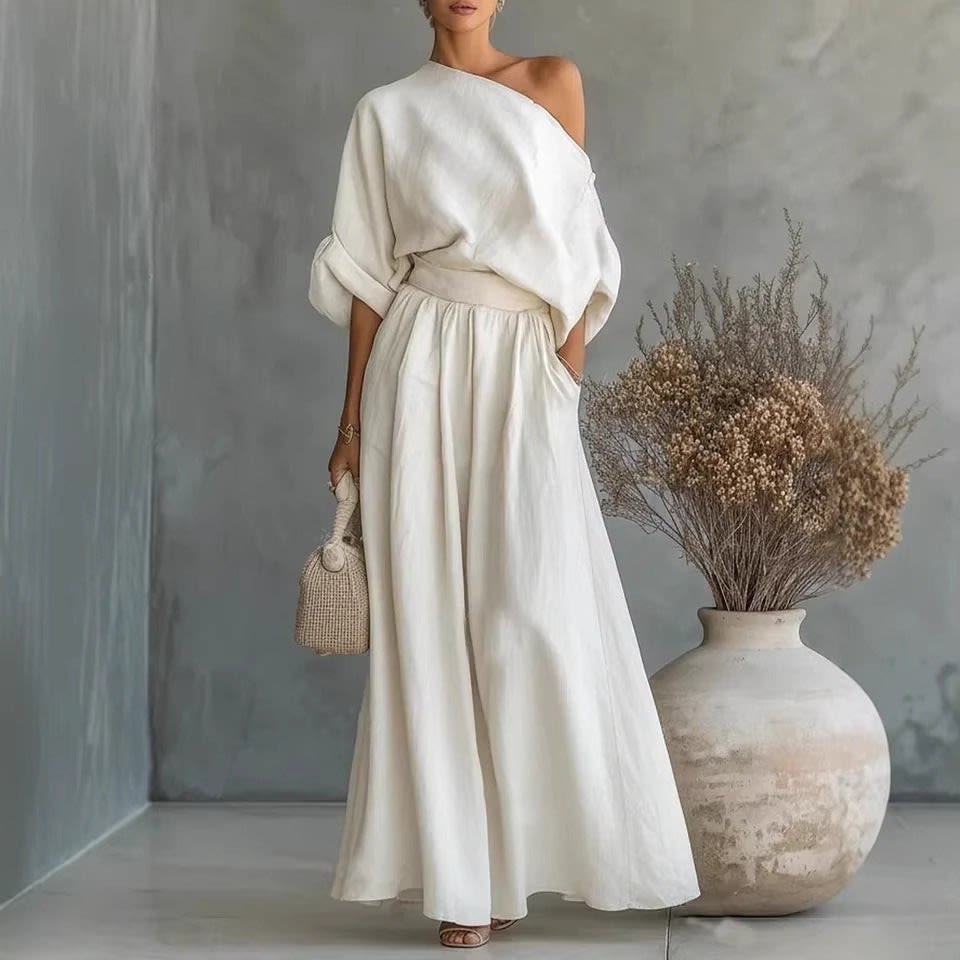 Polina One Shoulder Linen Maxi Set_3