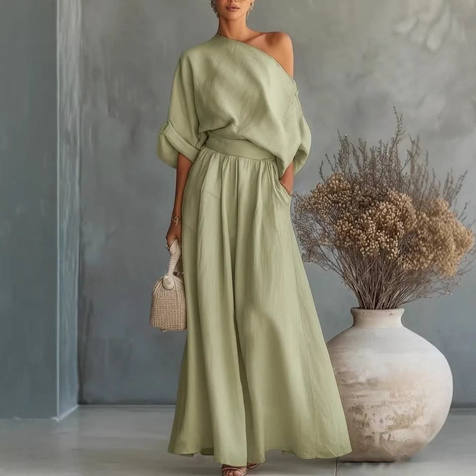 Polina One Shoulder Linen Maxi Set_5