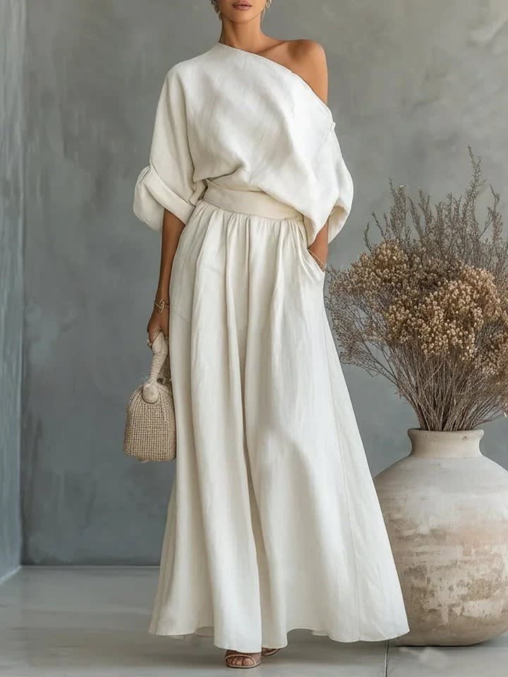 Polina One Shoulder Linen Maxi Set_7