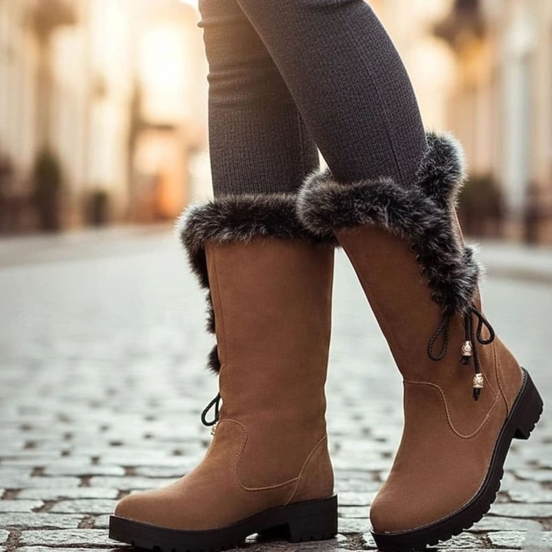 Ellie Plush Lined Fur Trim Snow Boots_1