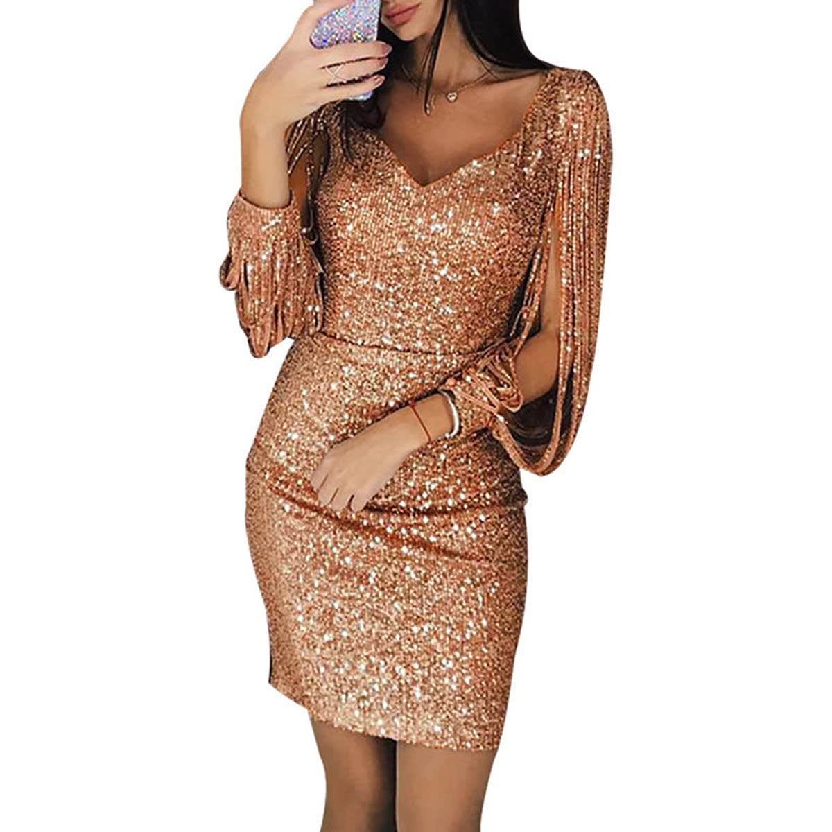 Helene Sequin Tassel Sleeve Cocktail Dress_3