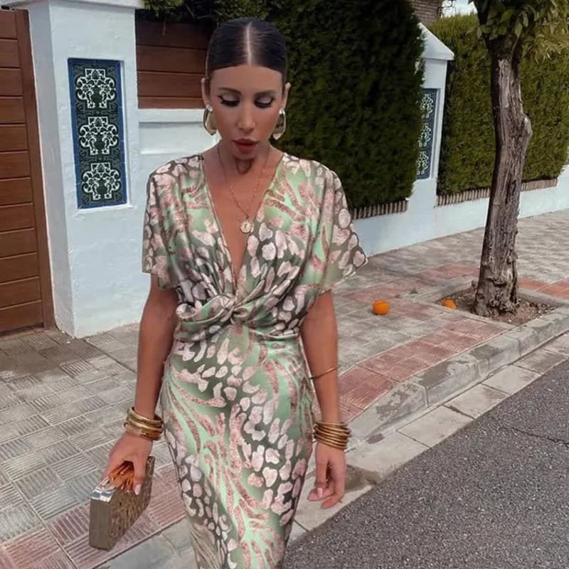 Rosamund Printed V-Neck Wrap Wedding Guest Midi Dress_1