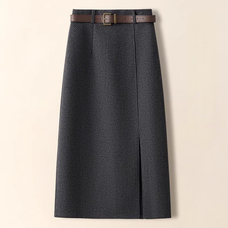Serafina Wool Front Slit Midi Skirt_1