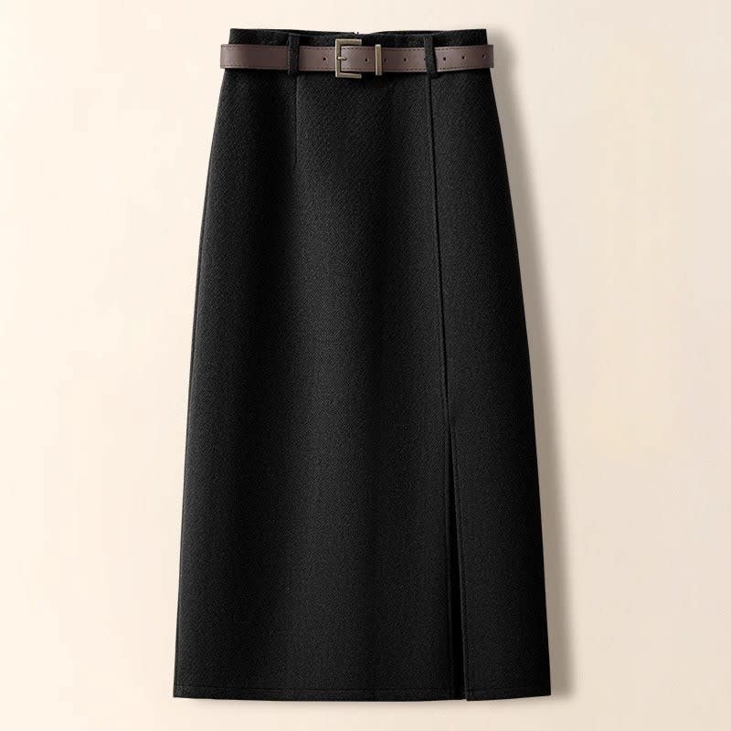 Serafina Wool Front Slit Midi Skirt_3