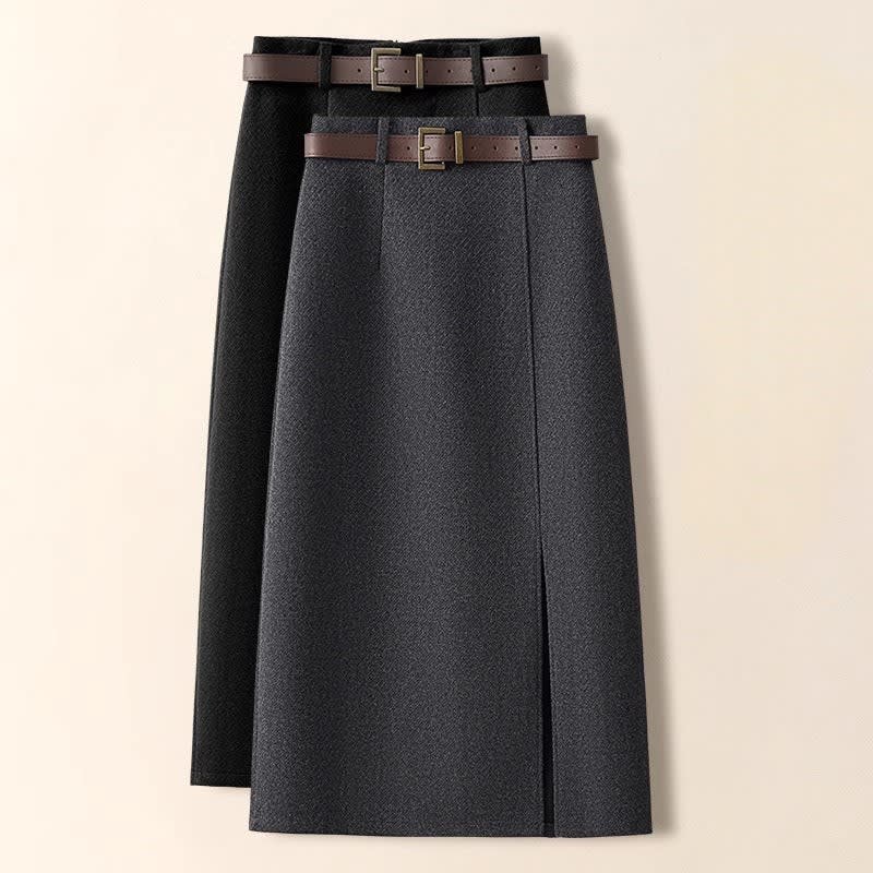 Serafina Wool Front Slit Midi Skirt_4