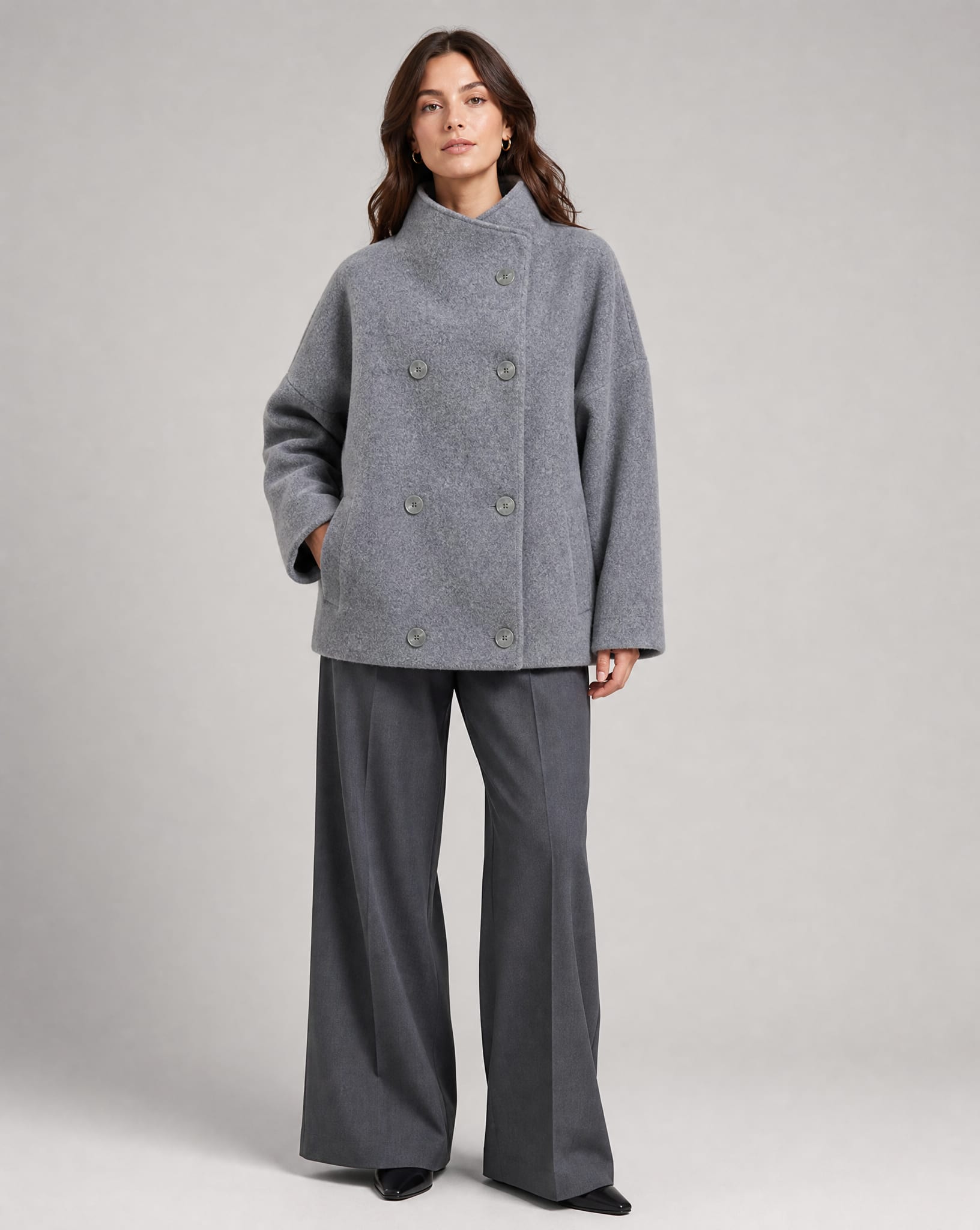 Victoria Stand Collar Wool Pea Coat_4