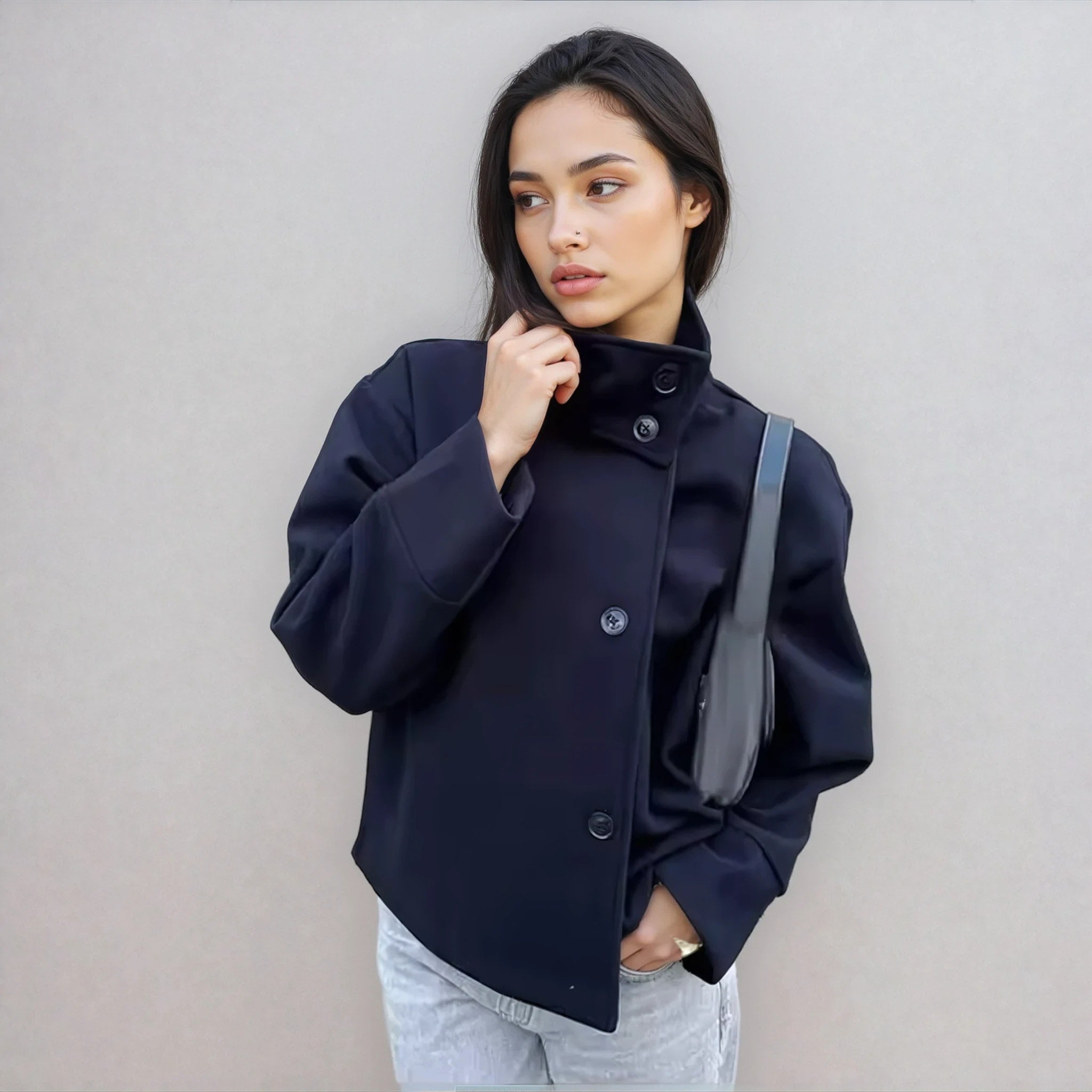Victoria Stand Collar Wool Pea Coat_5