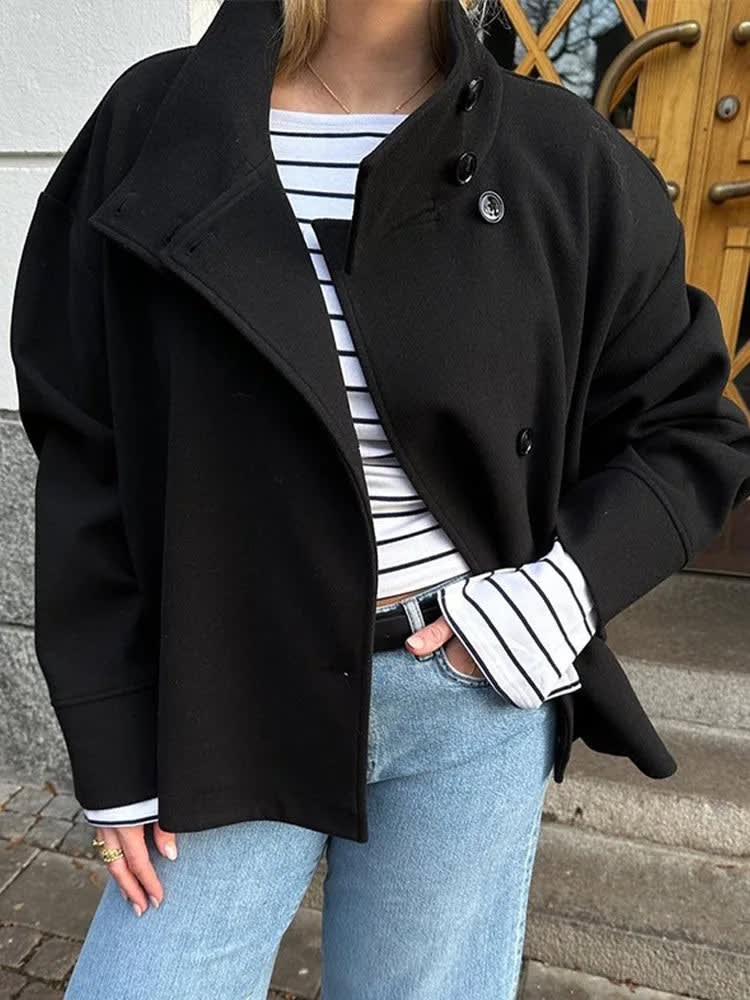 Victoria Stand Collar Wool Pea Coat_7