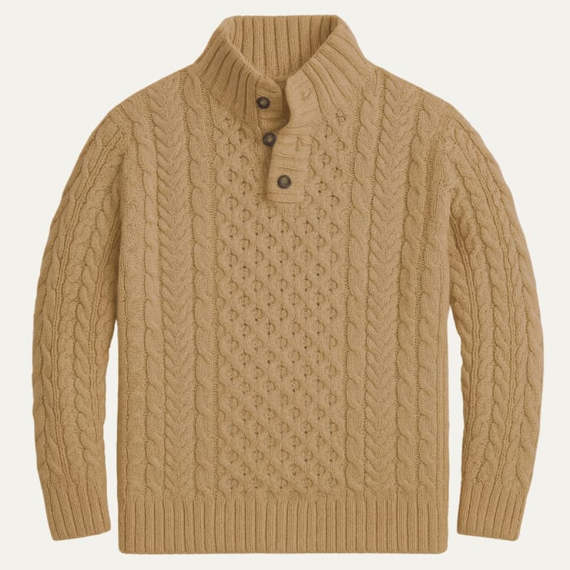 James Cable Knit Button Neck Sweater_1