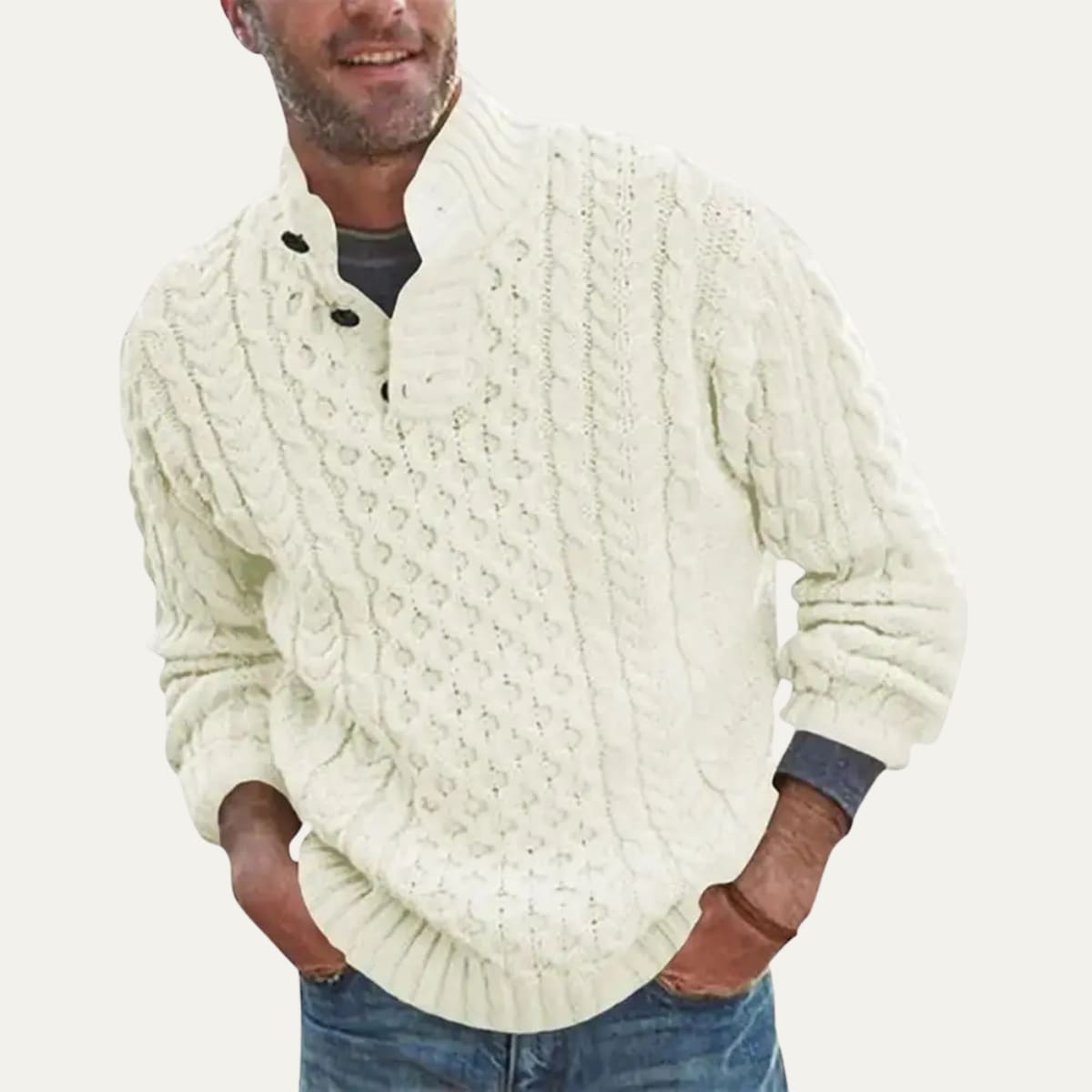 James Cable Knit Button Neck Sweater_6
