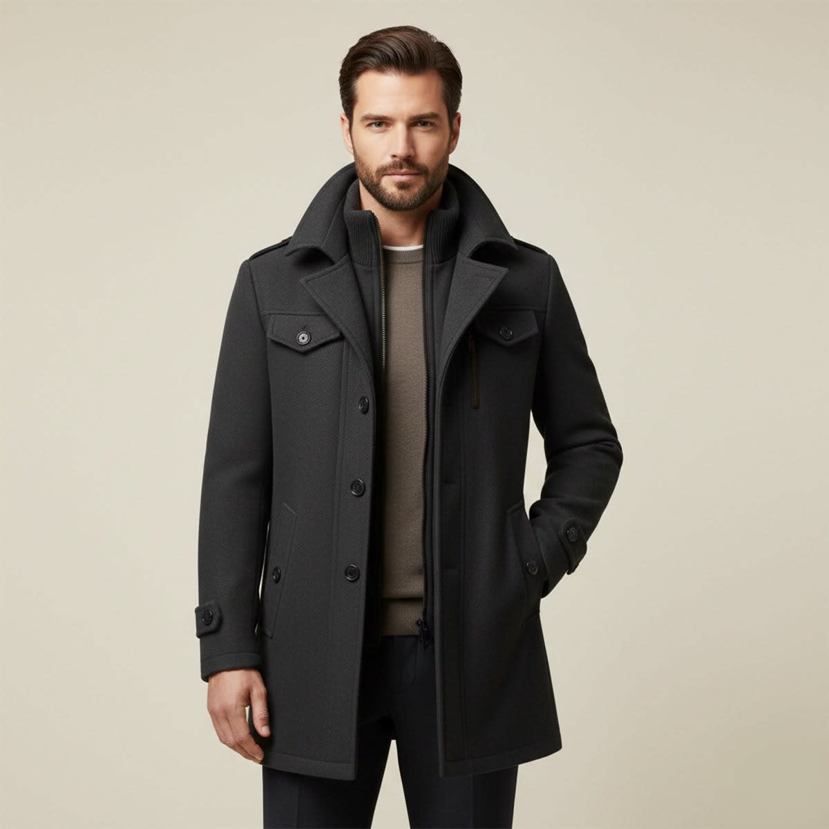 Kaleb Slim Fit Layered Winter Coat_8