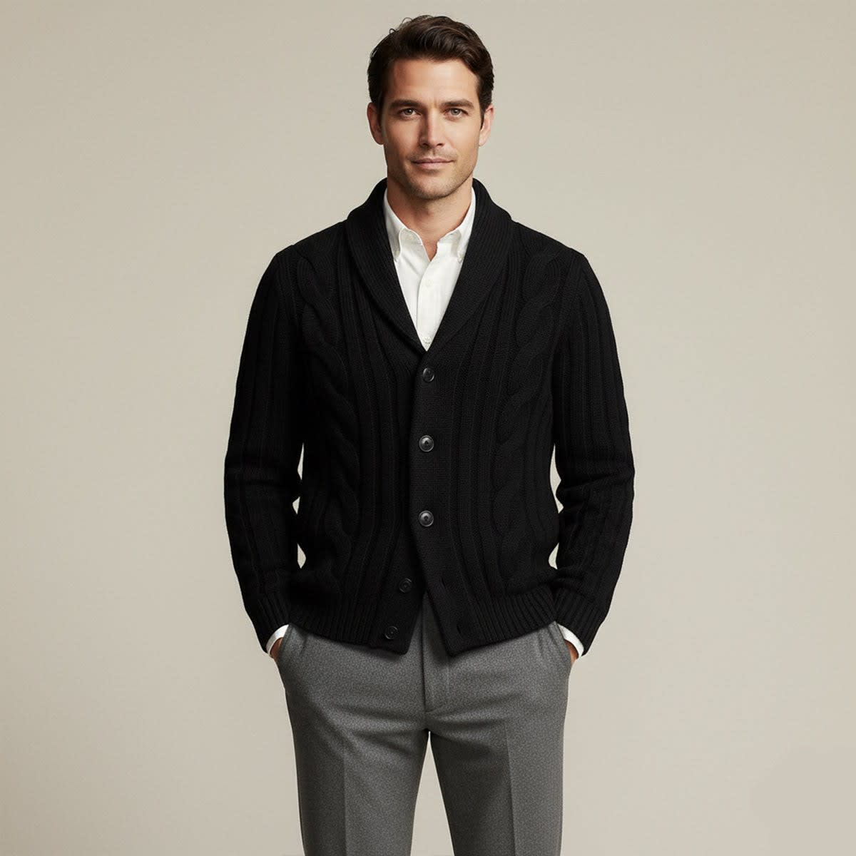 Jamal Merino Wool Shawl Collar Cardigan_7