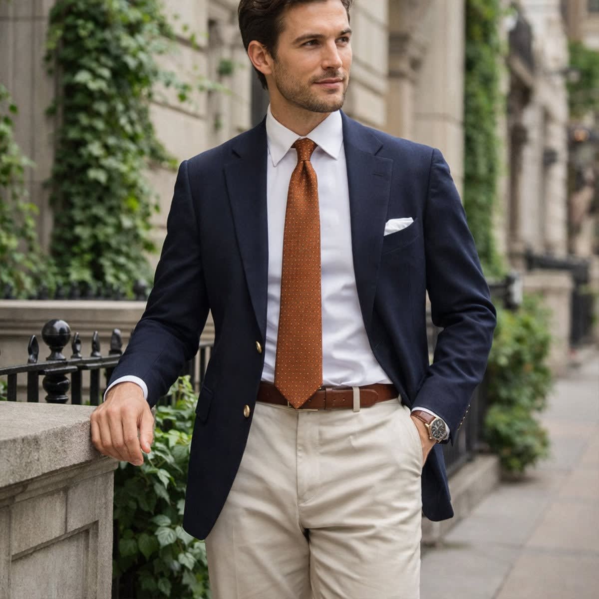 Cesar Orange Pin Dot Necktie_5