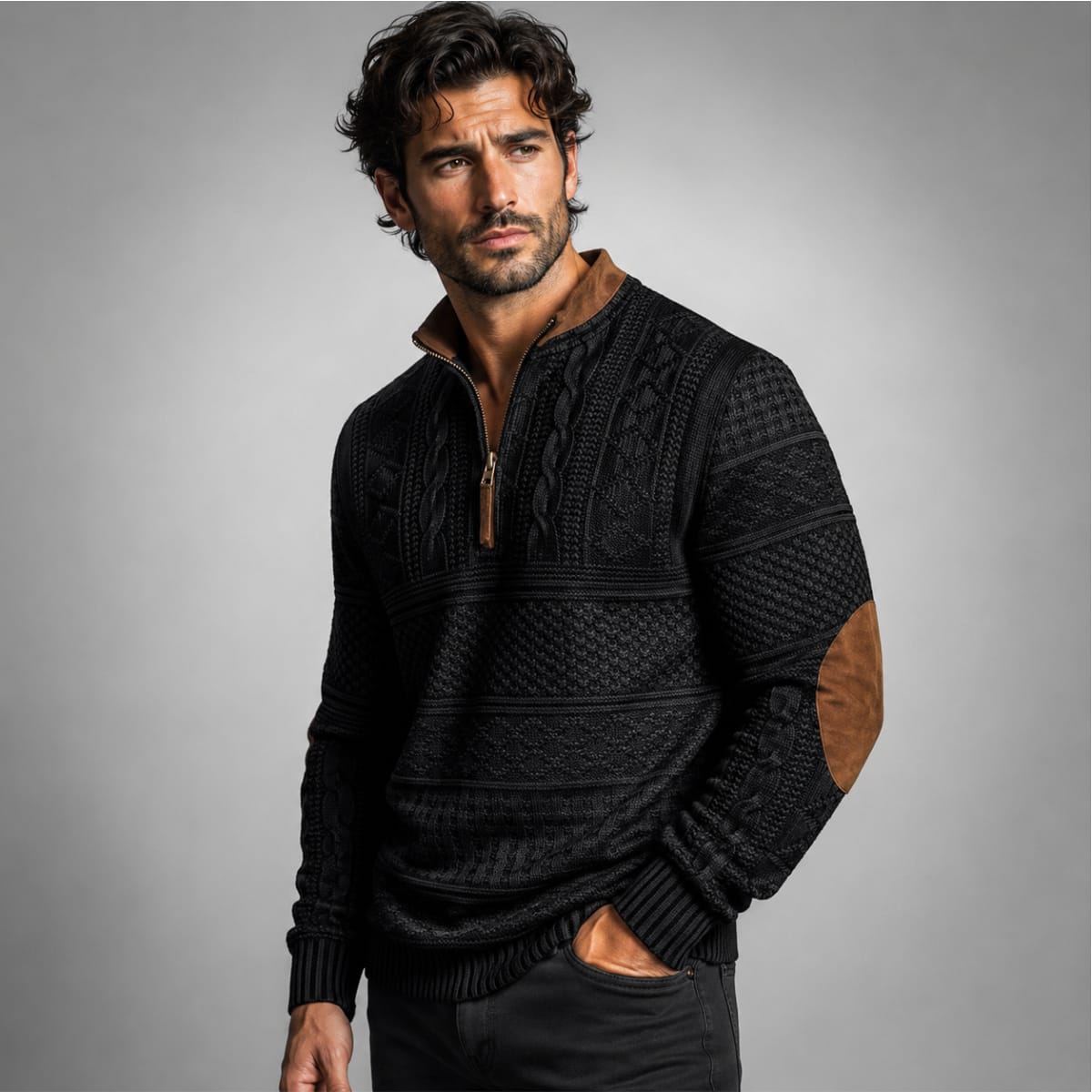 Kade Half Zip Cable Knit Sweater_2