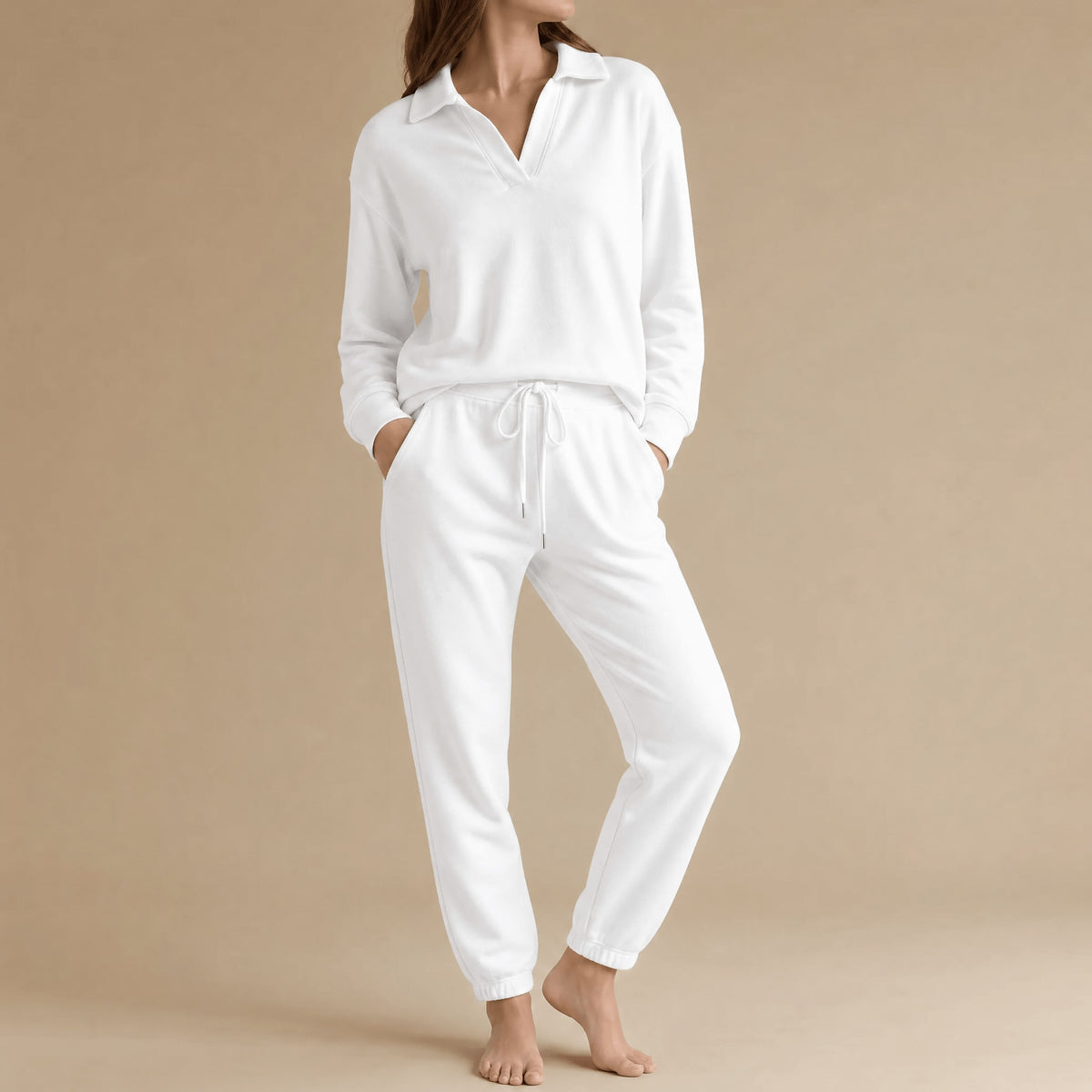 Felicity Collared V-Neck Top and Wide Leg Pants Lounge Set_15