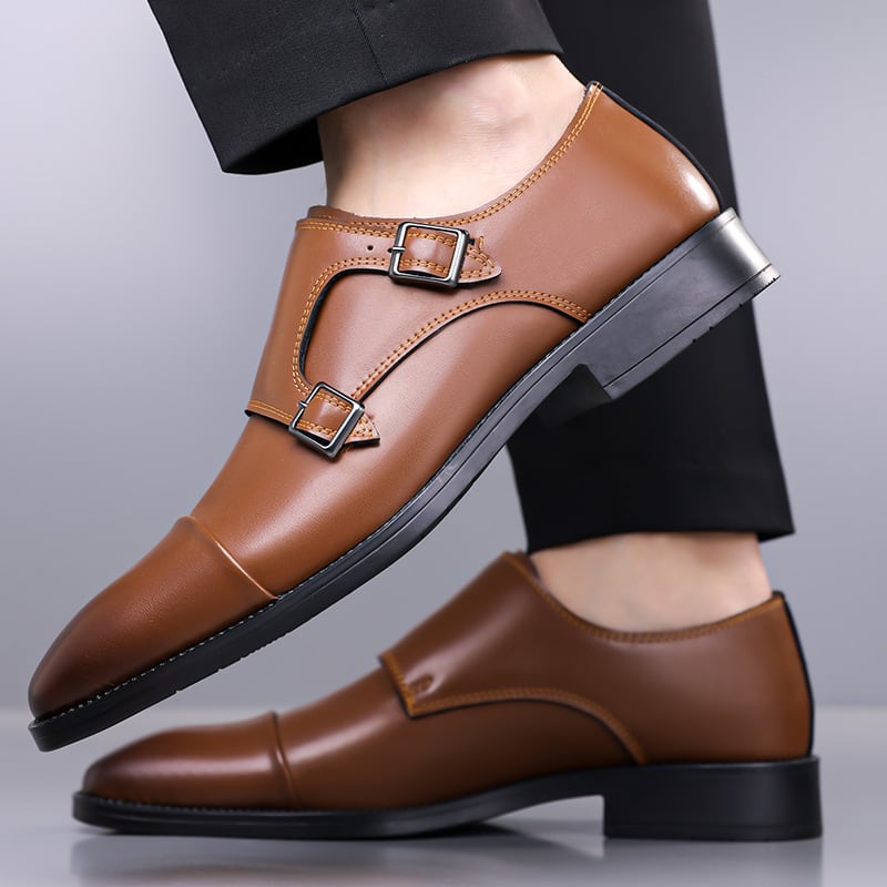Philip Italian Leather Cap Toe Double Monk Loafers_4