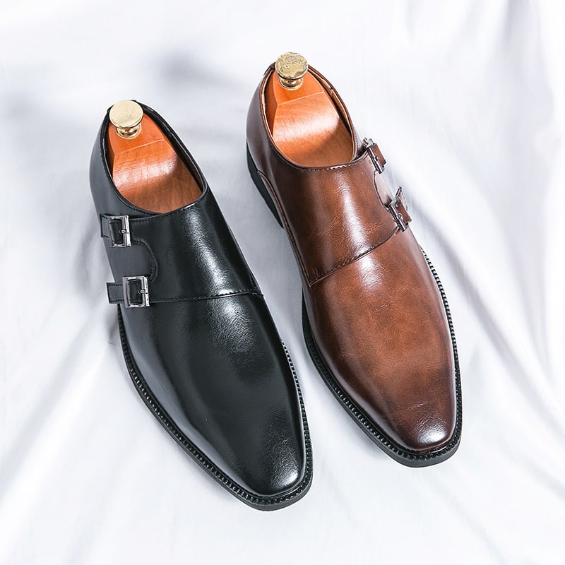 Matthew Leather Plain Toe Double Monk Strap Loafers_10