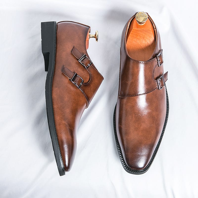 Matthew Leather Plain Toe Double Monk Strap Loafers_3
