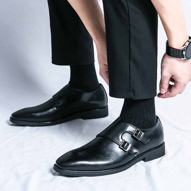 Matthew Leather Plain Toe Double Monk Strap Loafers_8