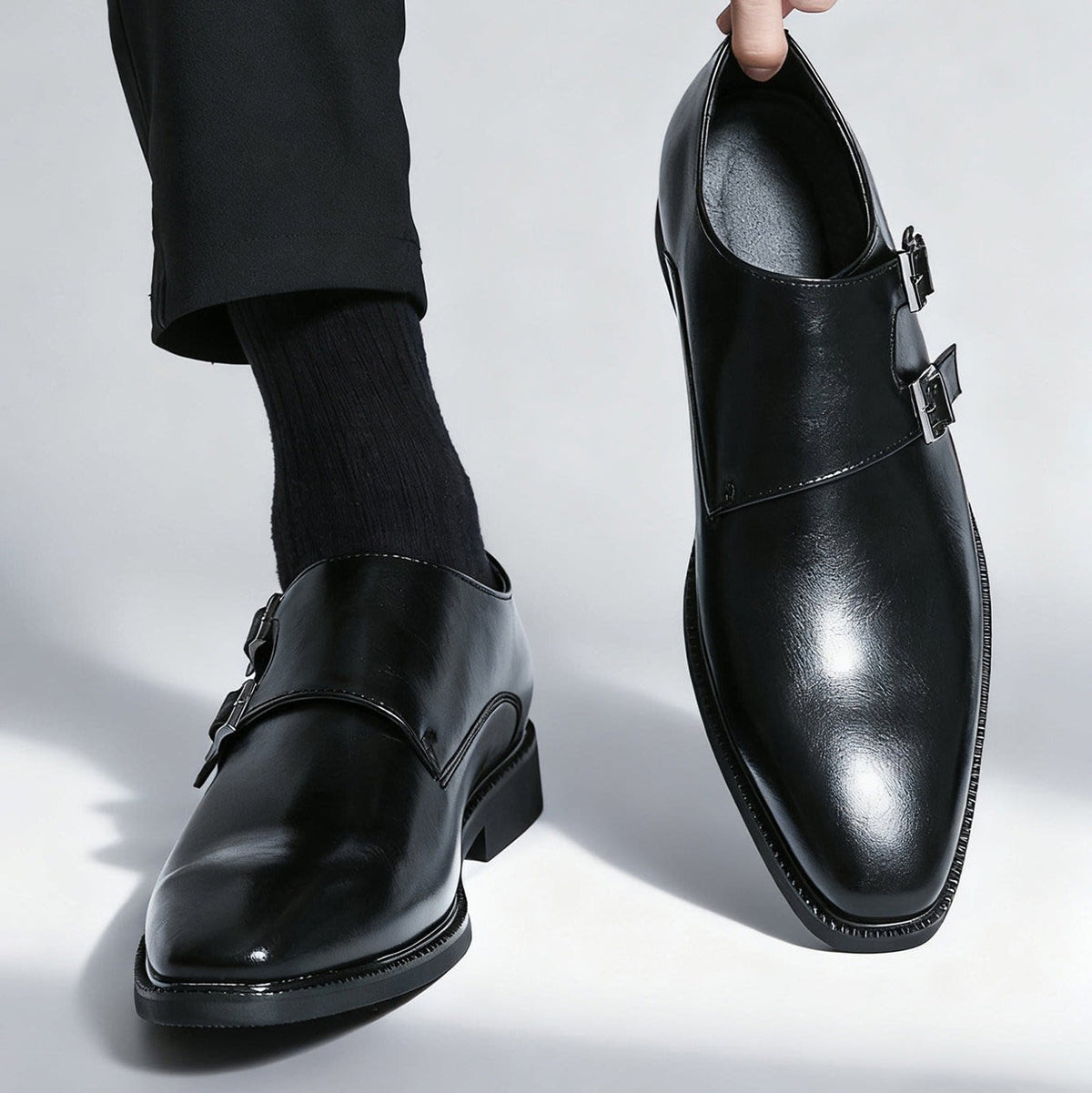 Matthew Leather Plain Toe Double Monk Strap Loafers_9