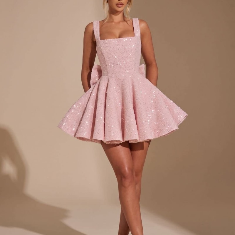 Lena Sequin Bow Christmas Party Mini Dress_1