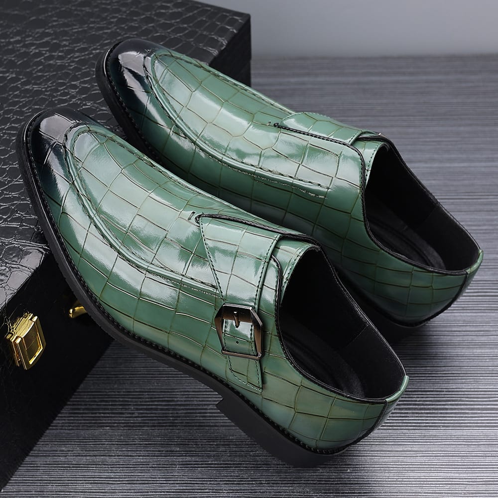 Nathan Croc Embossed Leather Single Monk Strap Loafers_10