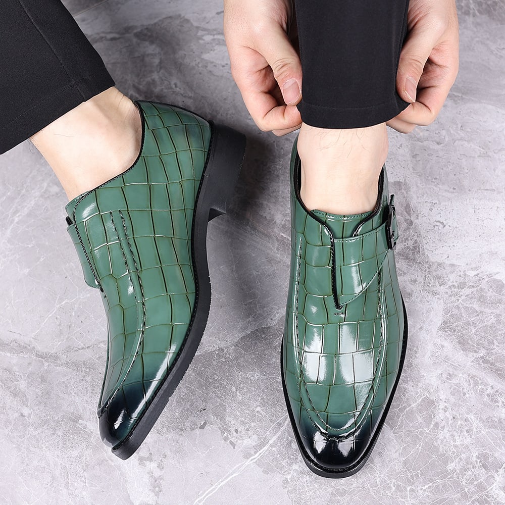 Nathan Croc Embossed Leather Single Monk Strap Loafers_12