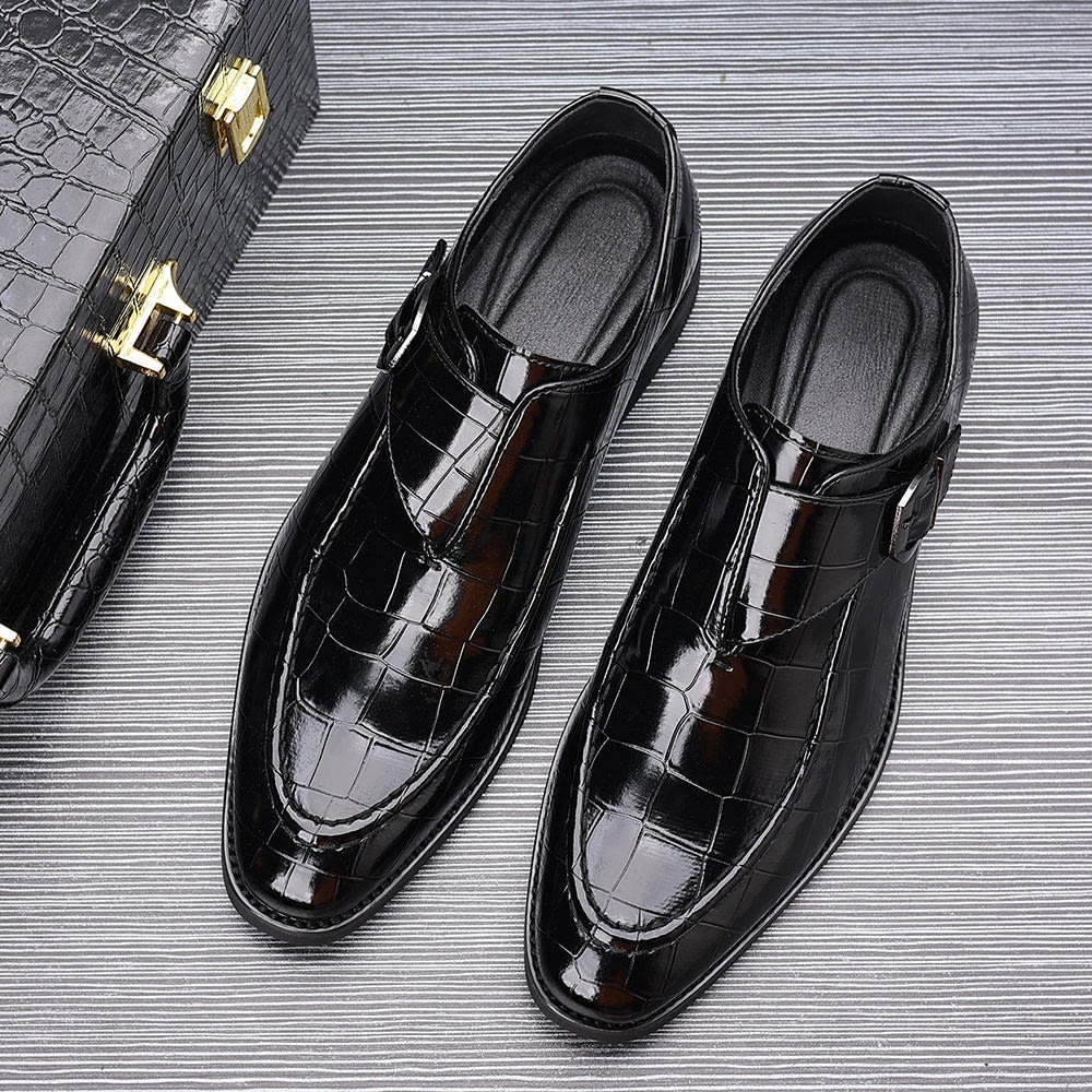Nathan Croc Embossed Leather Single Monk Strap Loafers_4