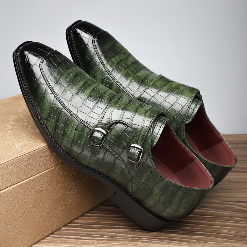 Lloyd Croc Embossed Leather Double Monk Strap Loafers_4