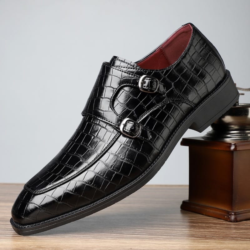 Lloyd Croc Embossed Leather Double Monk Strap Loafers_5