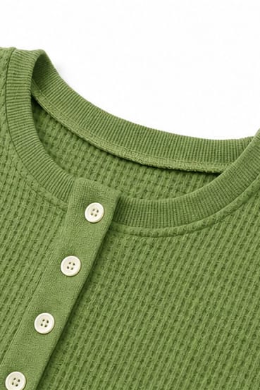 Sabrina Waffle Knit Henley Top and Wide Leg Drawstring Lounge Set_6