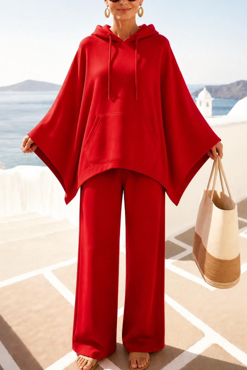 Annabel Hooded Cape Top and Wide Leg Trousers Two Piece Set_10