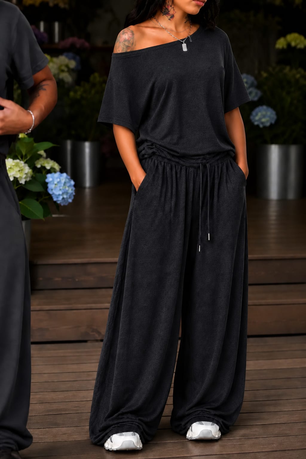 Cordelia Off-Shoulder Short Sleeve Top and Wide Leg Pants Two Piece Set_13