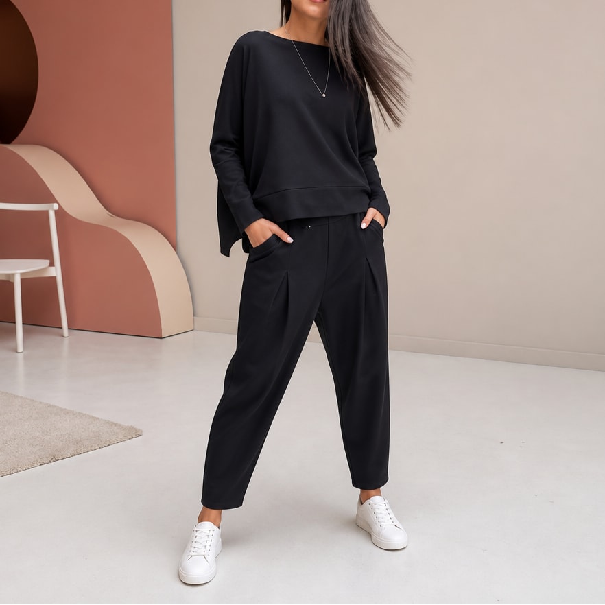 Larissa Boxy Long Sleeve Top and Pleated Pants Two Piece Lounge Set_10