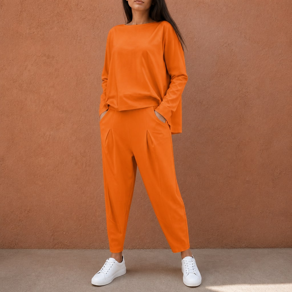 Larissa Boxy Long Sleeve Top and Pleated Pants Two Piece Lounge Set_14