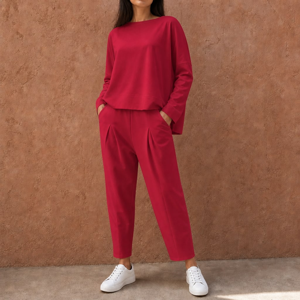 Larissa Boxy Long Sleeve Top and Pleated Pants Two Piece Lounge Set_17