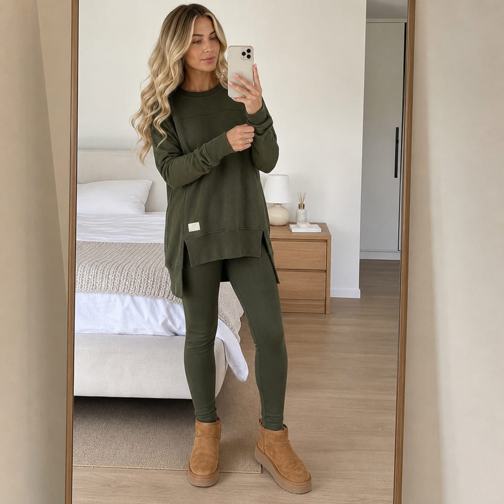 Valentina Side Slit Tunic Top and Leggings Two Piece Set_2