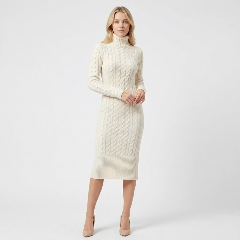 Priscilla Cable Knit Turtleneck Sweater Dress_1
