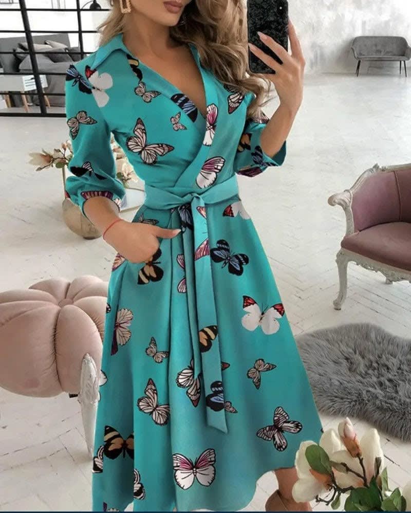 Bree Butterfly Print Tie Waist Wrap Midi Dress_9