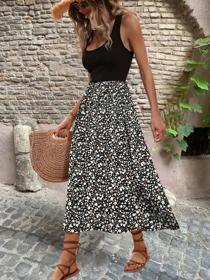 Lily Collins Floral Midi Dress